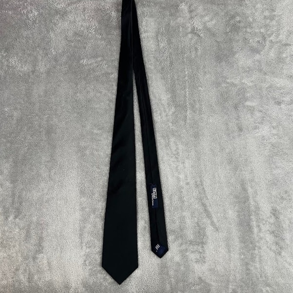 Polo Ralph Lauren 100% Silk Necktie Made in Italy Mens Standard Black Classic